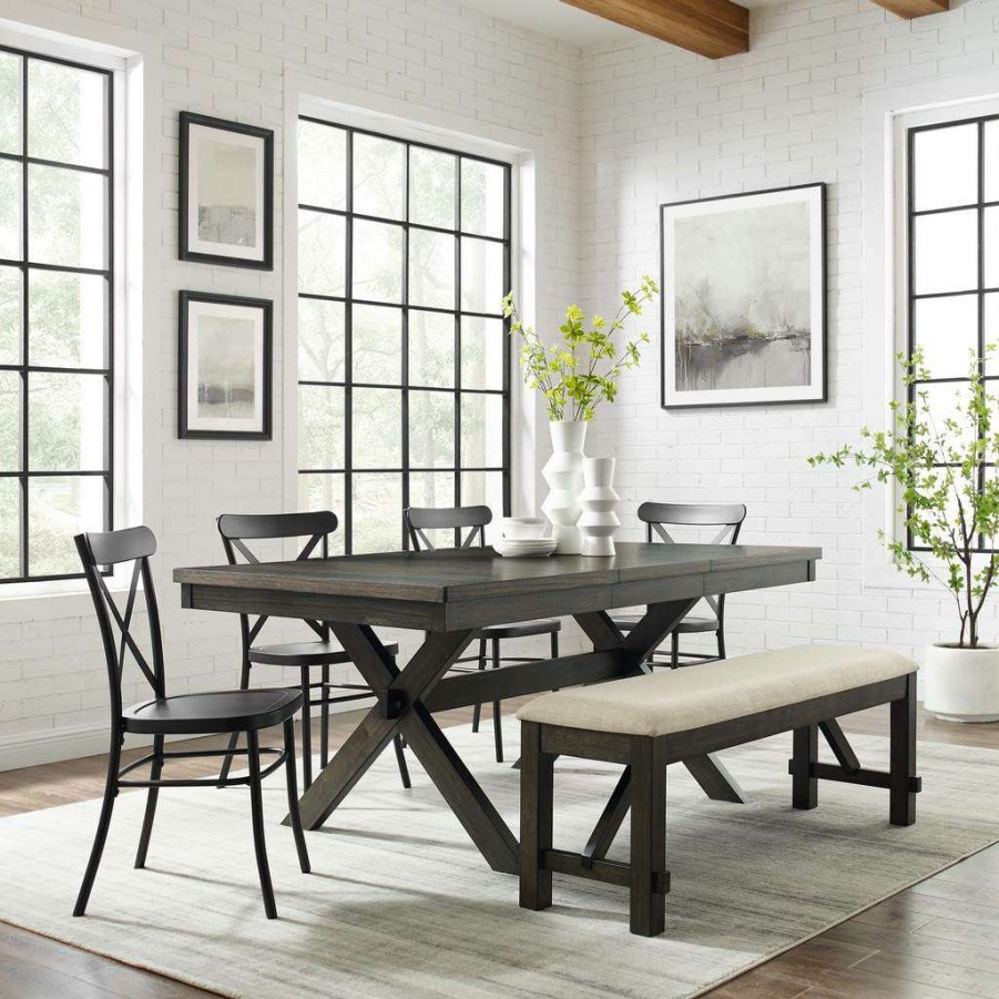 Dining * | Limited Edition Hayden 6Pc Dining Set W/Camille Chairs Matte Black/ Slate Table, Bench, & 4 Chairs Crosley Kf20013Sl-Mb