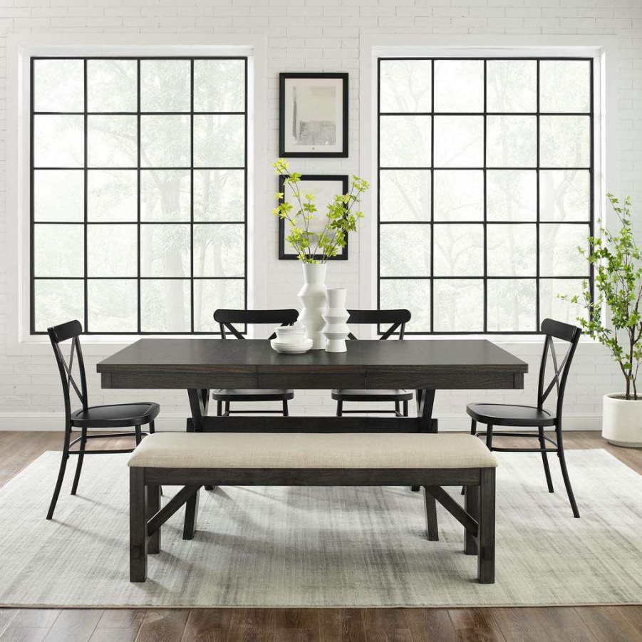 Dining * | Limited Edition Hayden 6Pc Dining Set W/Camille Chairs Matte Black/ Slate Table, Bench, & 4 Chairs Crosley Kf20013Sl-Mb