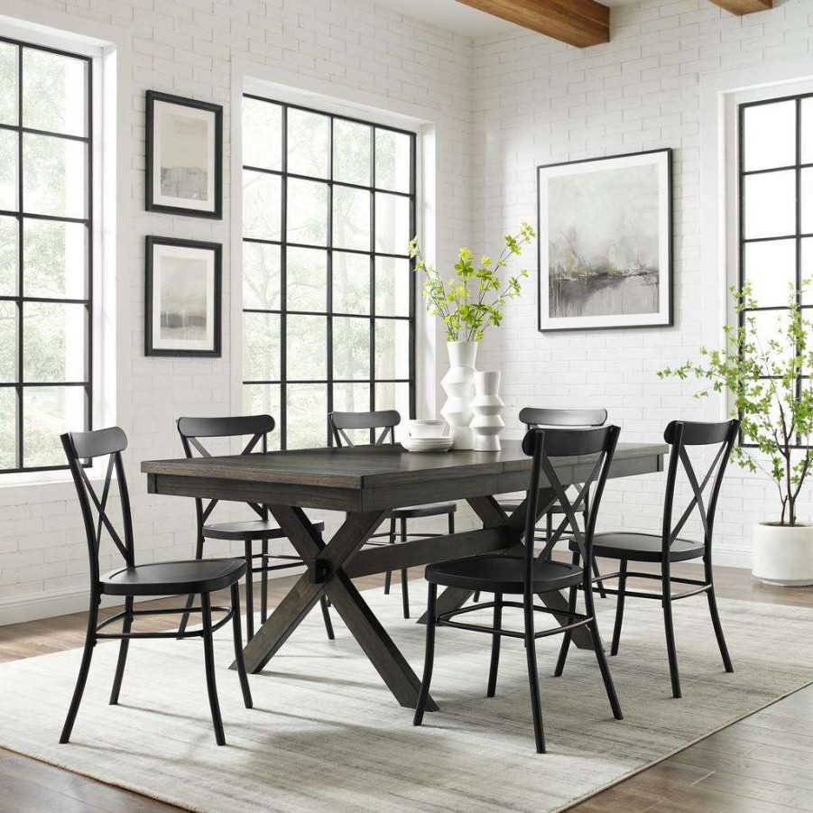 Dining * | Special Hayden 7Pc Dining Set W/Camille Chairs Matte Black/ Slate Table & 6 Chairs Crosley Kf20011Sl-Mb