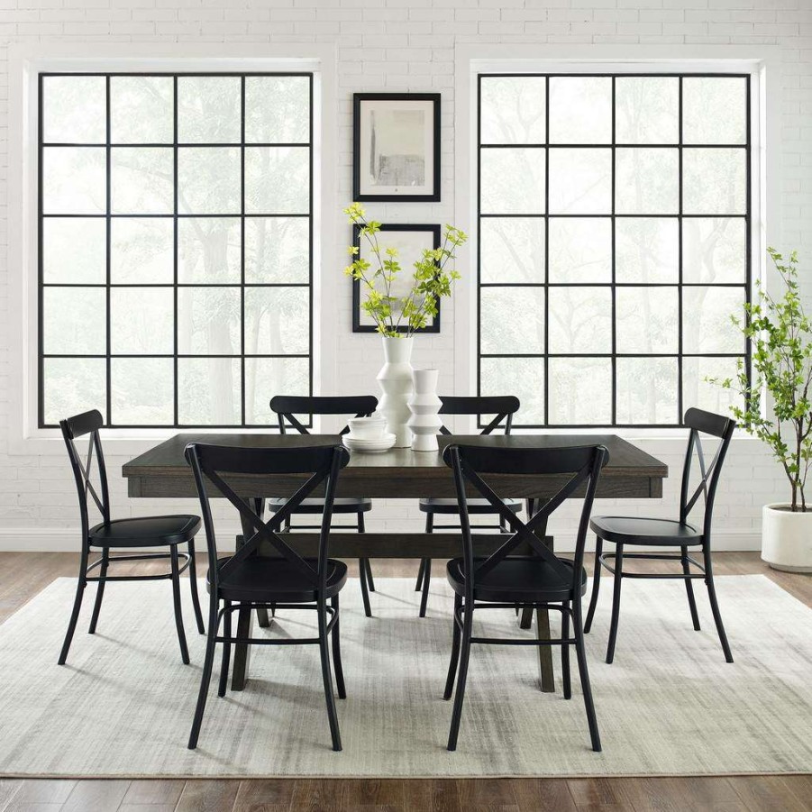 Dining * | Special Hayden 7Pc Dining Set W/Camille Chairs Matte Black/ Slate Table & 6 Chairs Crosley Kf20011Sl-Mb