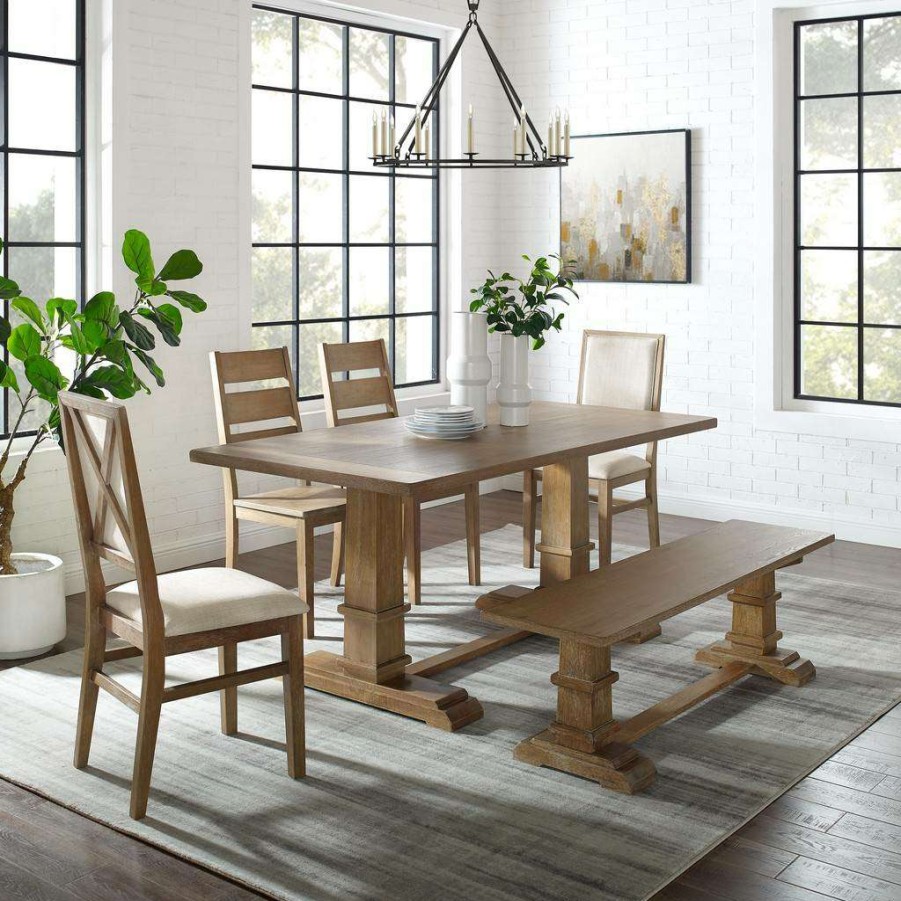 Dining * | Limited Edition Joanna 6Pc Dining Set Rustic Brown Table, Bench, 2 Ladder Back Chairs, & 2 Upholstered Chairs Crosley Kf20022Rb