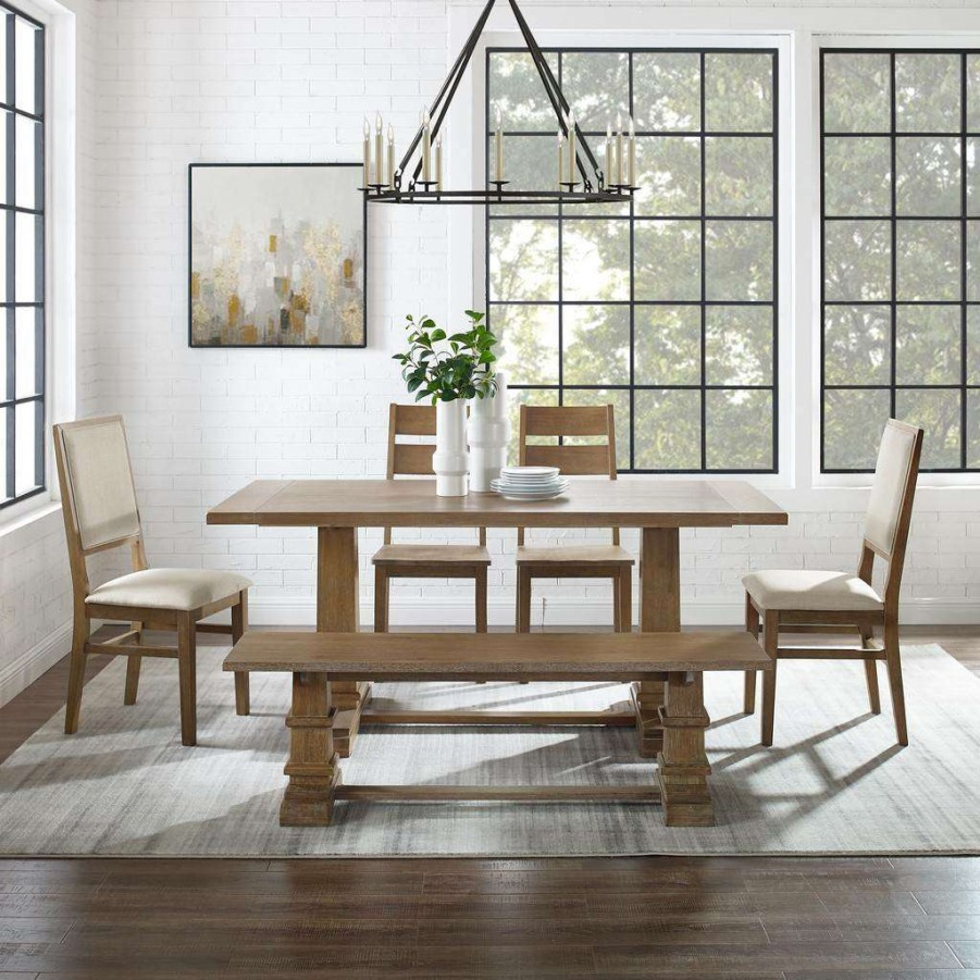 Dining * | Limited Edition Joanna 6Pc Dining Set Rustic Brown Table, Bench, 2 Ladder Back Chairs, & 2 Upholstered Chairs Crosley Kf20022Rb