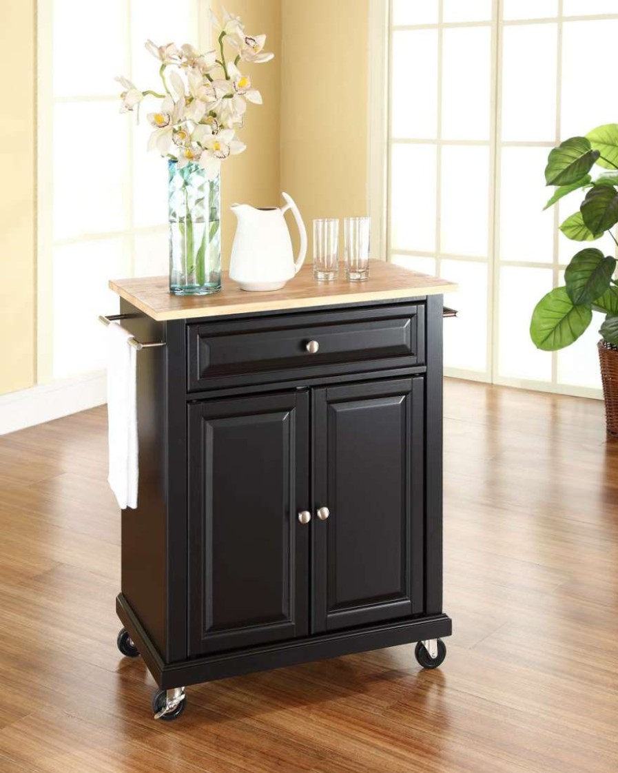 Carts & Islands * | Best-Selling Compact Wood Top Kitchen Cart Black/Natural Crosley Kf30021Ebk