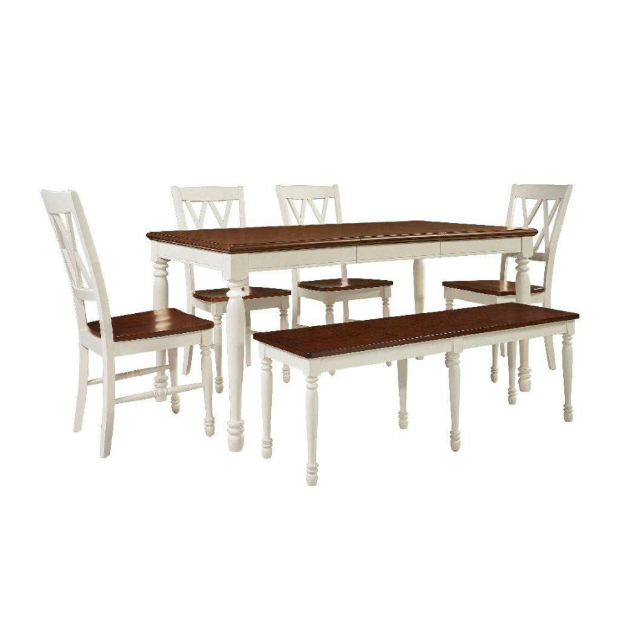 Dining * | New Shelby 6 Piece Dining Set Distressed White Table, Bench, & 4 Chairs Crosley Kf20004-Wh