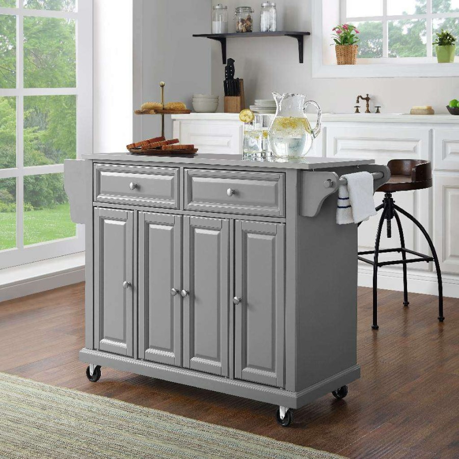 Carts & Islands * | Quick Delivery Full Size Stainless Steel Top Kitchen Cart Gray/Stainless Steel Crosley Kf30002Egy