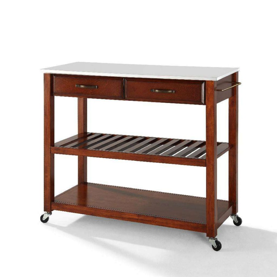 Carts & Islands * | Online Discount Granite Top Kitchen Prep Cart Cherry/White Crosley Kf30056Ch