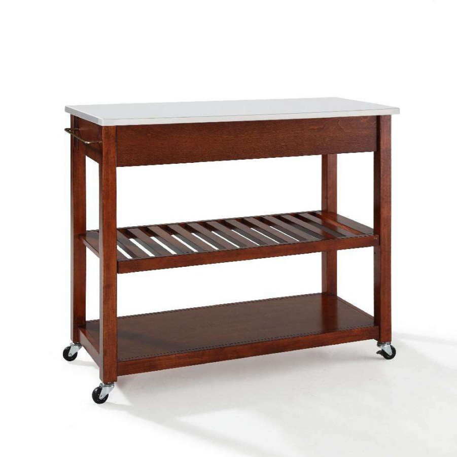 Carts & Islands * | Online Discount Granite Top Kitchen Prep Cart Cherry/White Crosley Kf30056Ch