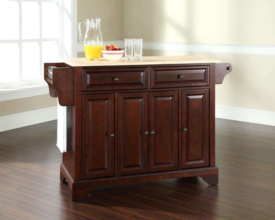 Carts & Islands * | Sells Cheap Lafayette Wood Top Full Size Kitchen Island/Cart Mahogany/Natural Crosley Kf30001Bma