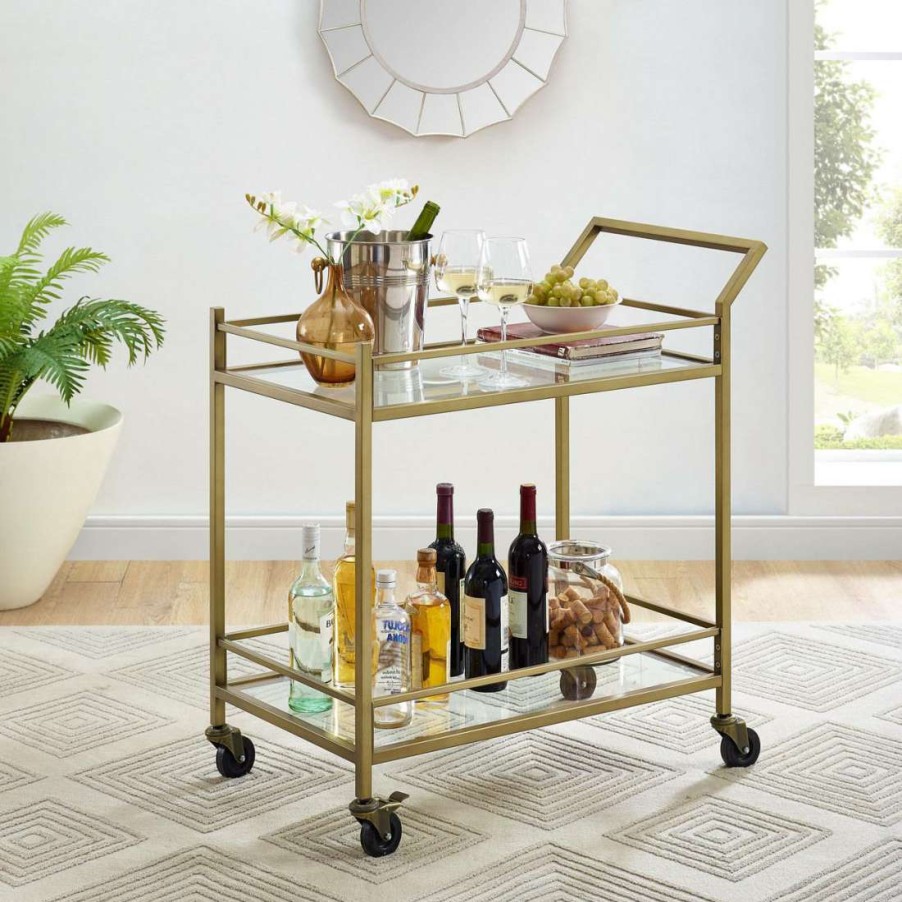 Carts & Islands * | Limited Edition Aimee Bar Cart Soft Gold Crosley Cf4007-Gl