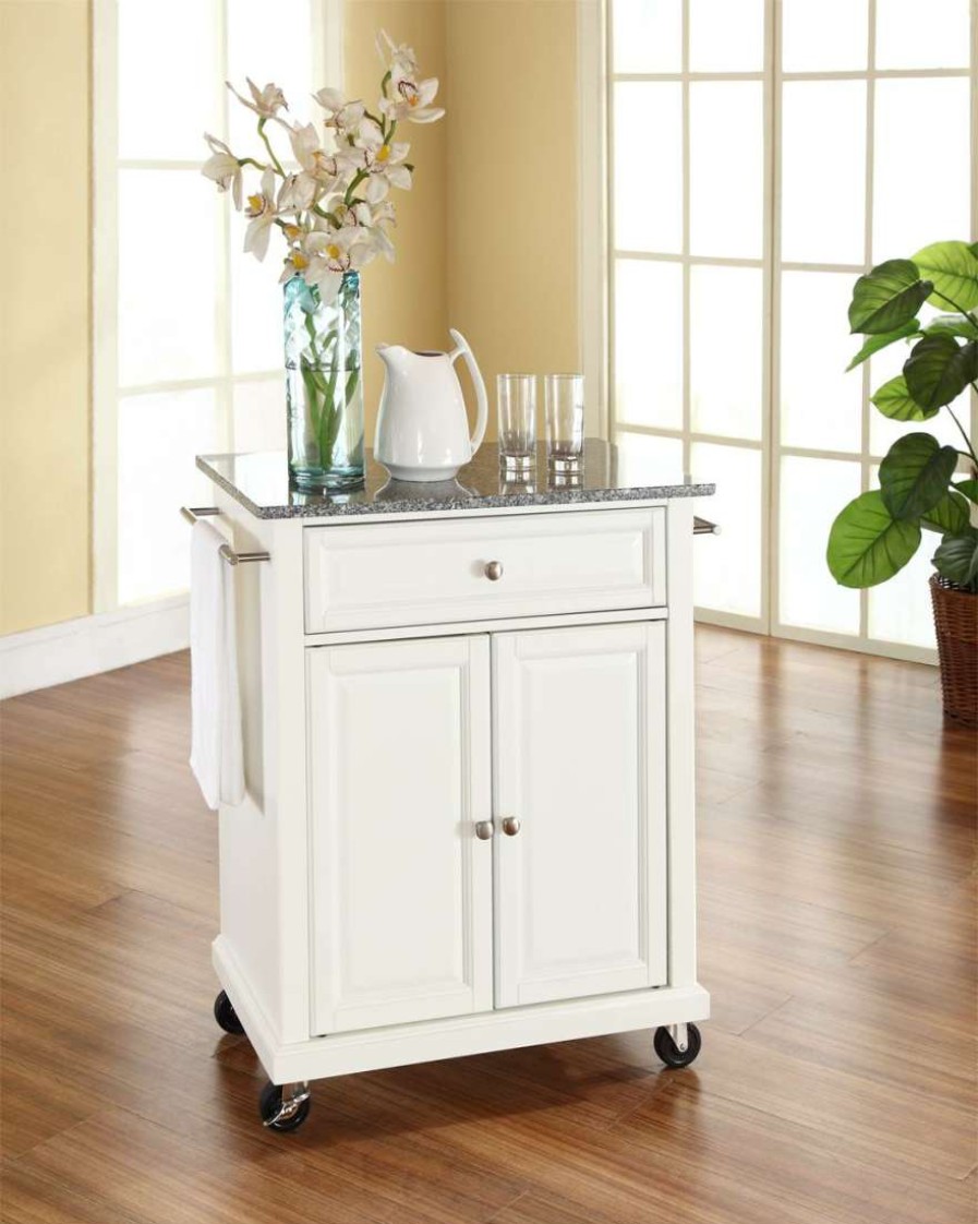 Carts & Islands * | Limited Edition Compact Granite Top Kitchen Cart White/Gray Crosley Kf30023Ewh