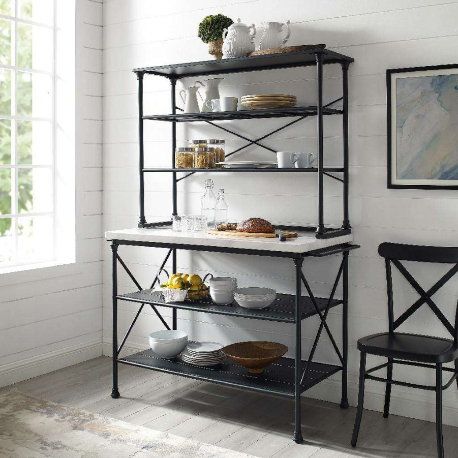 Carts & Islands * | Exclusive Design Madeleine Kitchen Island And Hutch Matte Black Island & Hutch Crosley Kf13031Mb