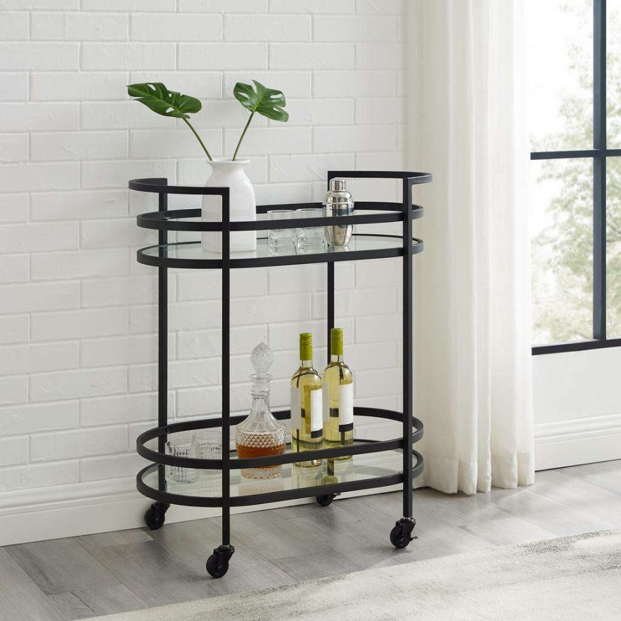 Carts & Islands * | Excellent Quality Bailey Bar Cart Matte Black Crosley Cf4010-Mb