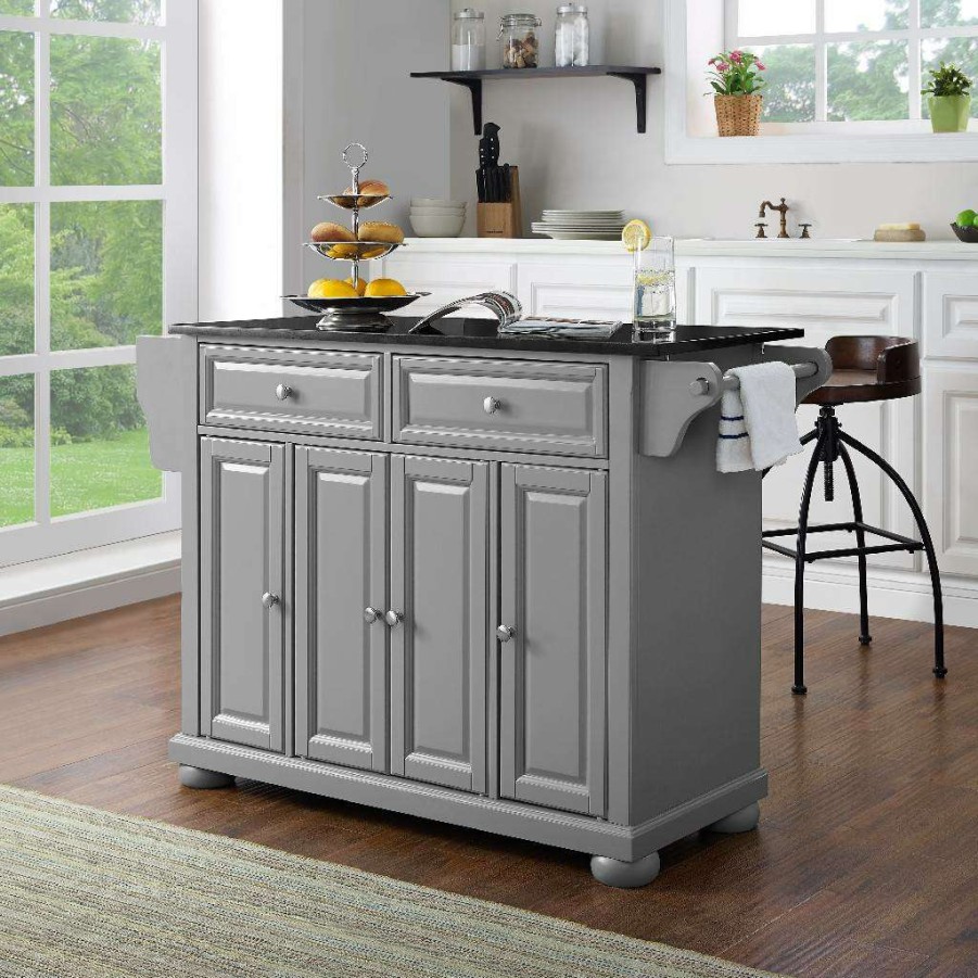 Carts & Islands * | Sale Online Alexandria Granite Top Kitchen Island/Cart Gray/Black Crosley Kf30204Agy