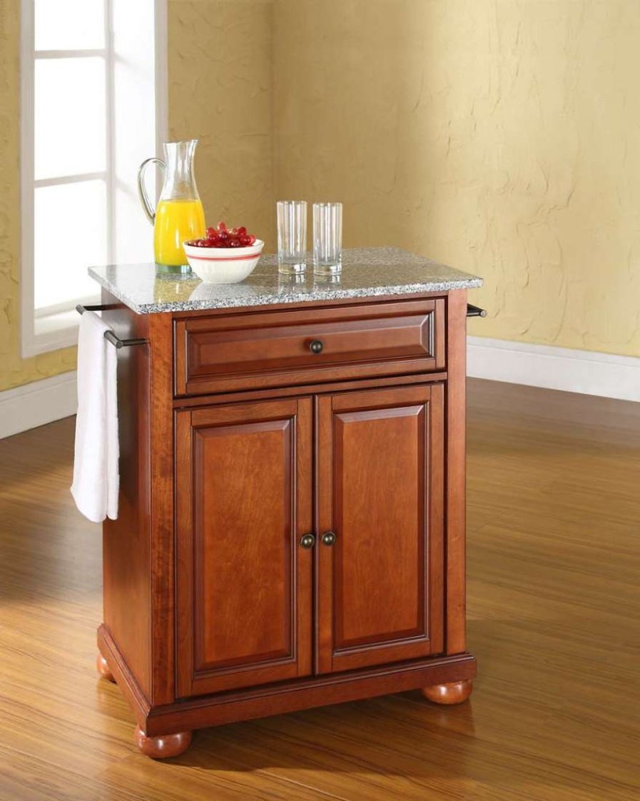 Carts & Islands * | Exclusive Design Alexandria Granite Top Portable Kitchen Island/Cart Cherry/Gray Crosley Kf30023Ach