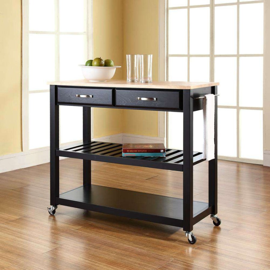 Carts & Islands * | Best Quality Wood Top Kitchen Prep Cart Black/Natural Crosley Kf30051Bk