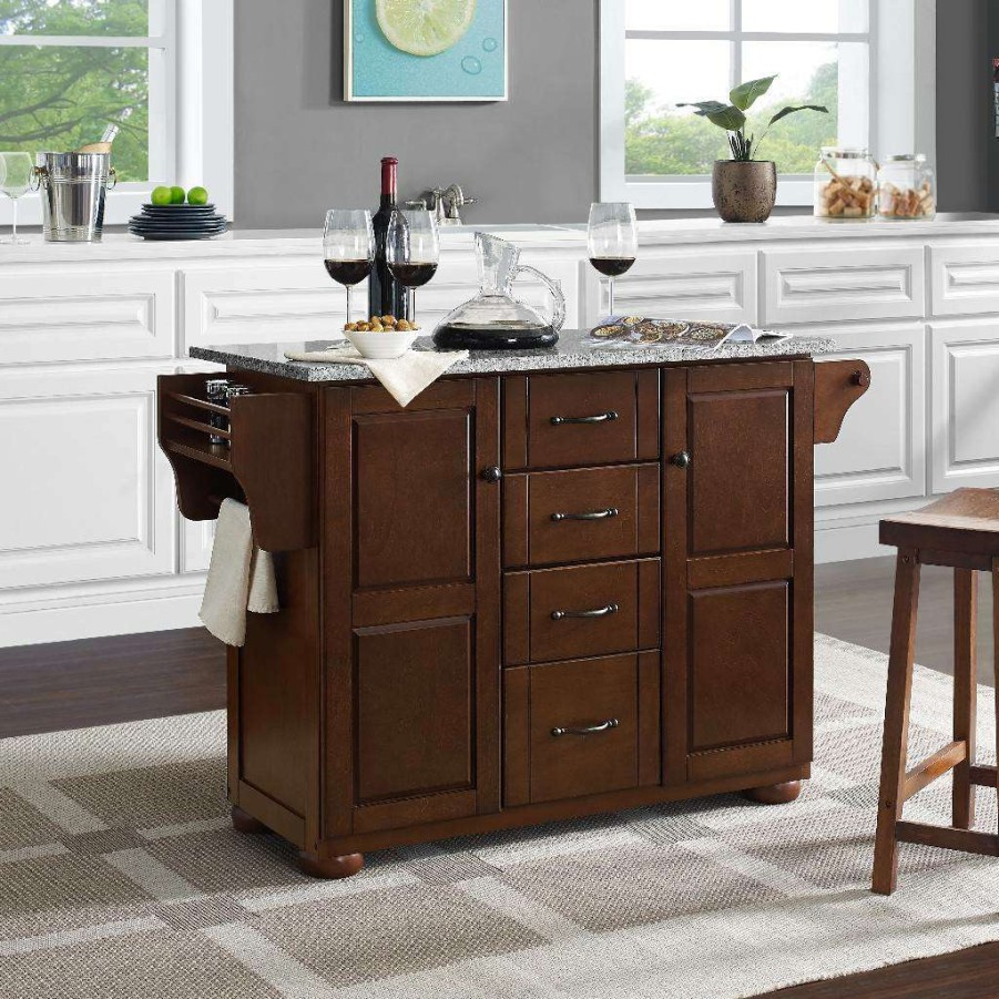 Carts & Islands * | High Quality Eleanor Granite Top Kitchen Island Mahogany/Gray Crosley Kf30173Ama