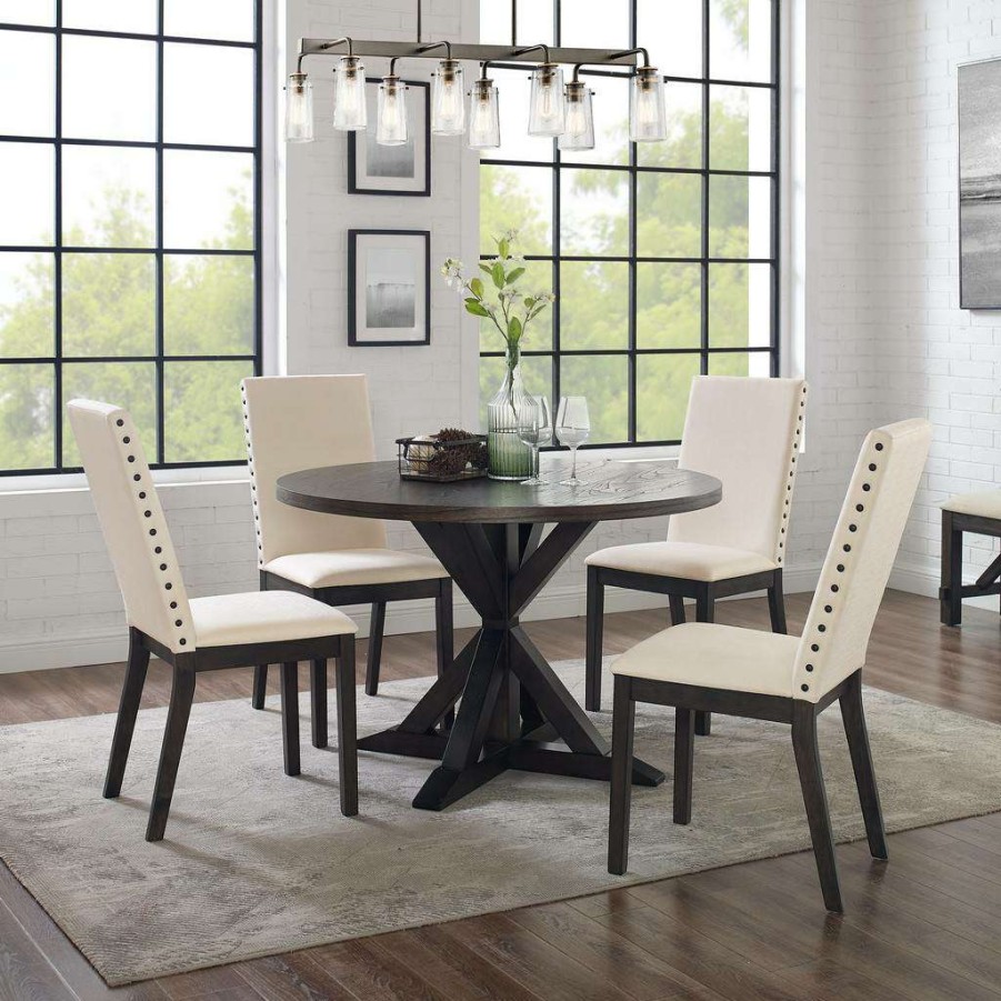 Dining * | Exclusive Hayden 5Pc Round Dining Set Slate/Cream Table & 4 Upholstered Chairs Crosley Kf13074Sl