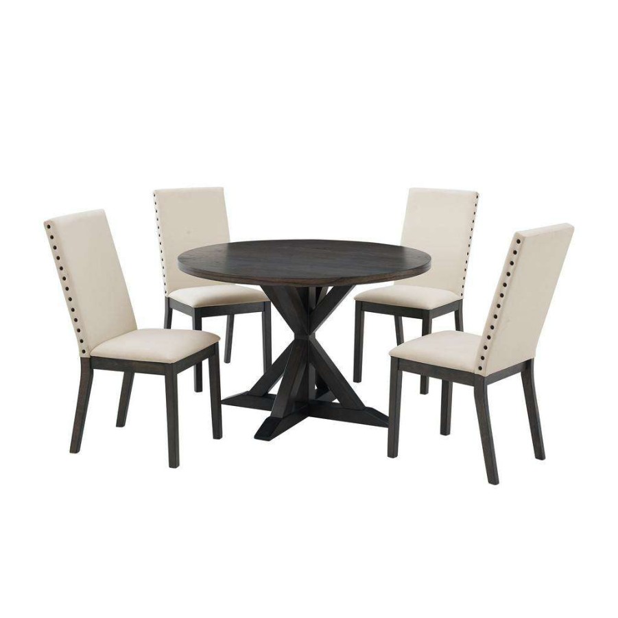 Dining * | Exclusive Hayden 5Pc Round Dining Set Slate/Cream Table & 4 Upholstered Chairs Crosley Kf13074Sl