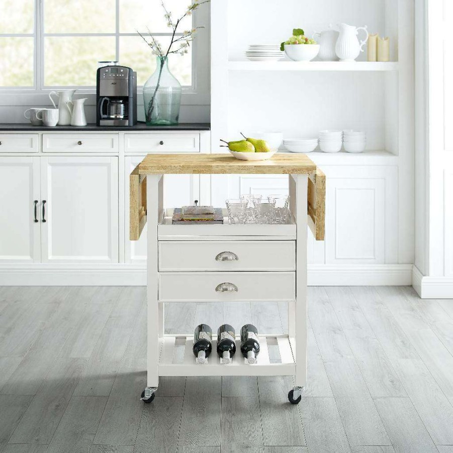 Carts & Islands * | Quick Expedition Bristol Double Drop Leaf Kitchen Cart White/Natural Crosley Cf3023-Wh