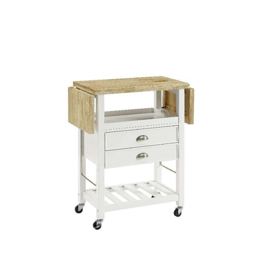 Carts & Islands * | Quick Expedition Bristol Double Drop Leaf Kitchen Cart White/Natural Crosley Cf3023-Wh