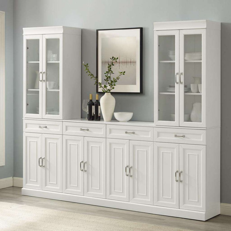 Dining * | High Quality Stanton 3Pc Sideboard And Glass Door Pantry Set White Sideboard & 2 Pantries Crosley Kf33036Wh