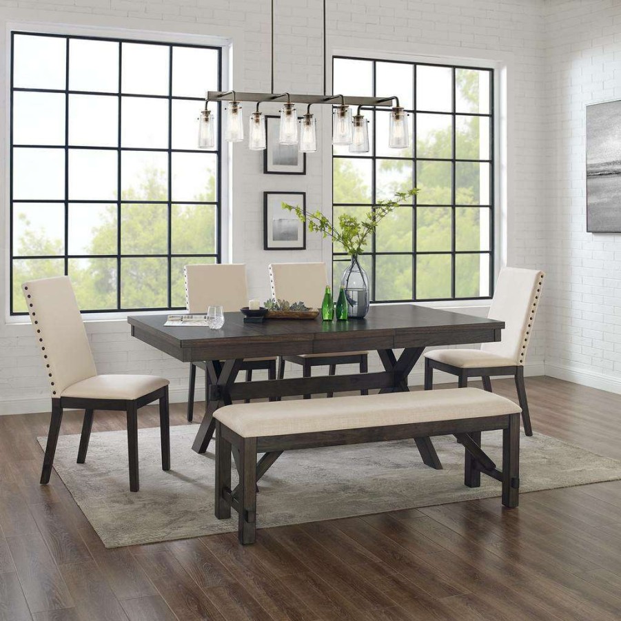 Dining * | Quick Expedition Hayden 6Pc Dining Set Slate/Cream Table, Bench, & 4 Upholstered Chairs Crosley Kf13075Sl