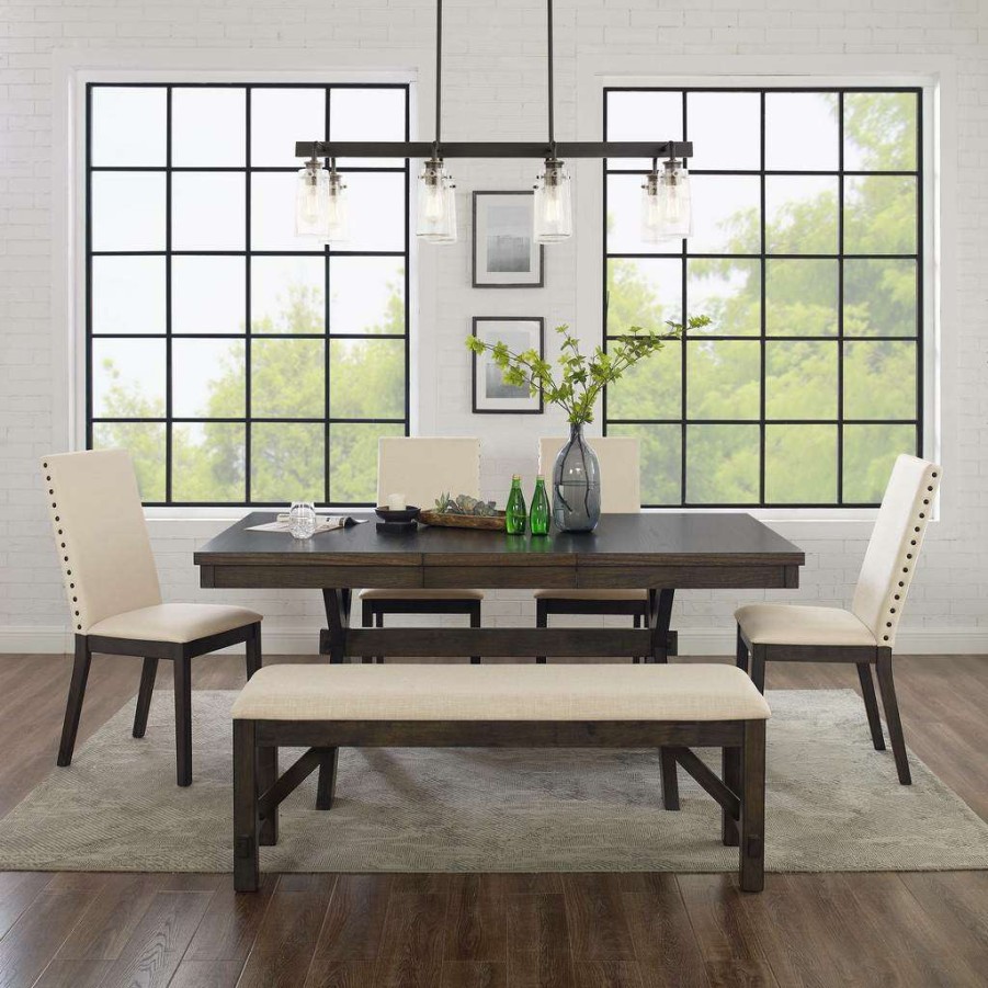 Dining * | Quick Expedition Hayden 6Pc Dining Set Slate/Cream Table, Bench, & 4 Upholstered Chairs Crosley Kf13075Sl