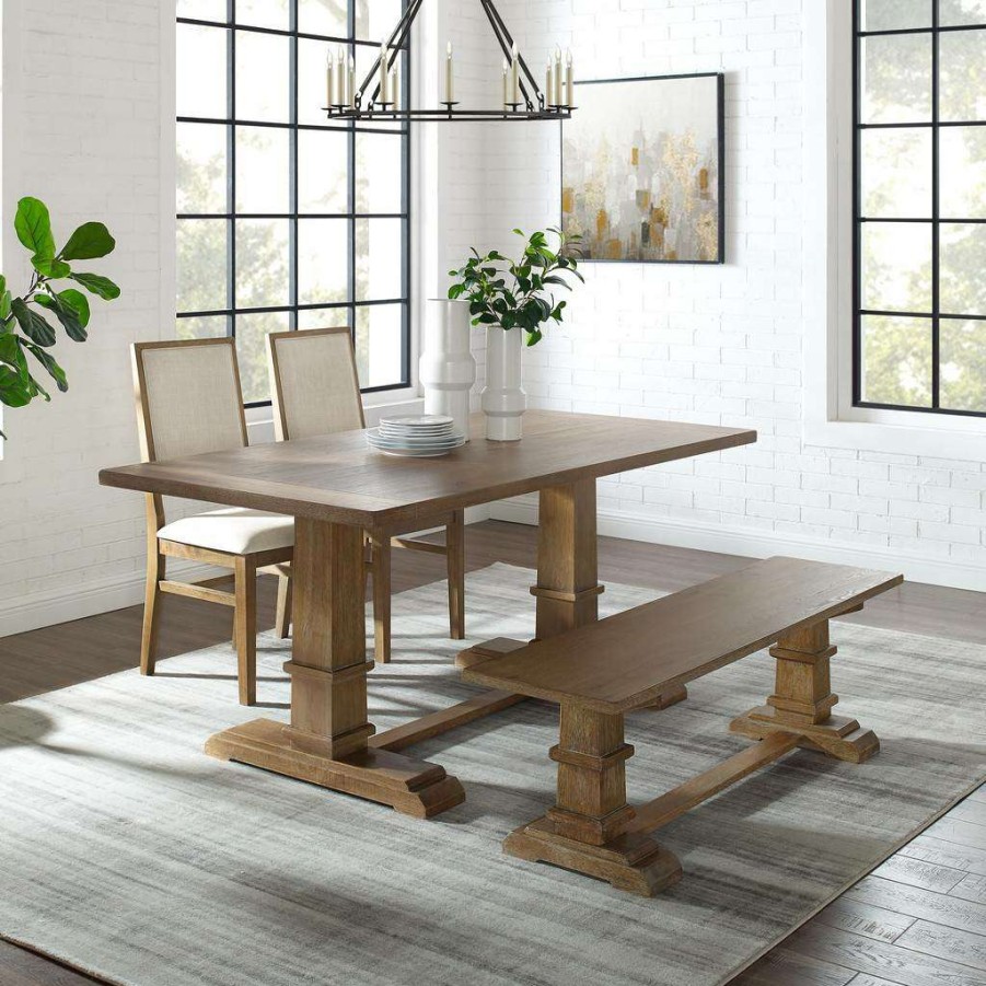 Dining * | Less Expensive Joanna 4Pc Dining Set Rustic Brown Table, Bench, & 2 Upholstered Chairs Crosley Kf20018Rb