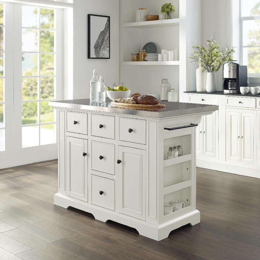 Carts & Islands * | Top Sellers Julia Stainless Steel Top Kitchen Island White/Stainless Steel Crosley Kf30025Awh