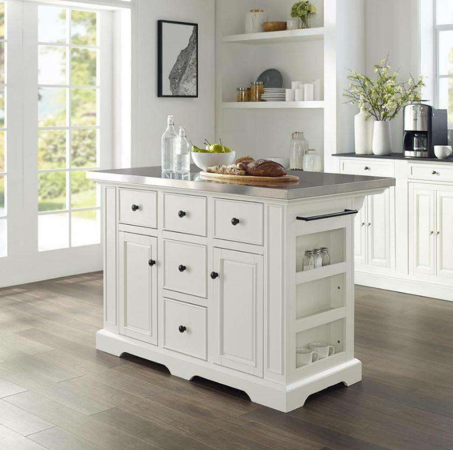 Carts & Islands * | Top Sellers Julia Stainless Steel Top Kitchen Island White/Stainless Steel Crosley Kf30025Awh