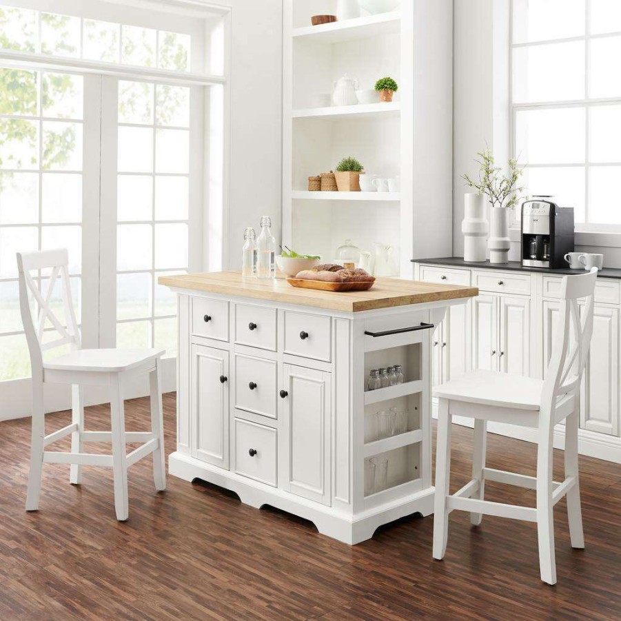 Carts & Islands * | New Julia Wood Top Island W/X-Back Stools White/White Island & 2 Stools Crosley Kf30067Wh-Wh