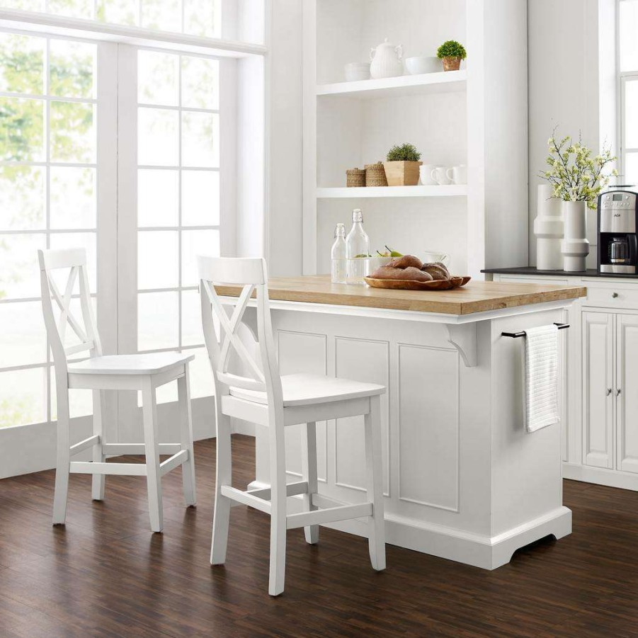 Carts & Islands * | New Julia Wood Top Island W/X-Back Stools White/White Island & 2 Stools Crosley Kf30067Wh-Wh