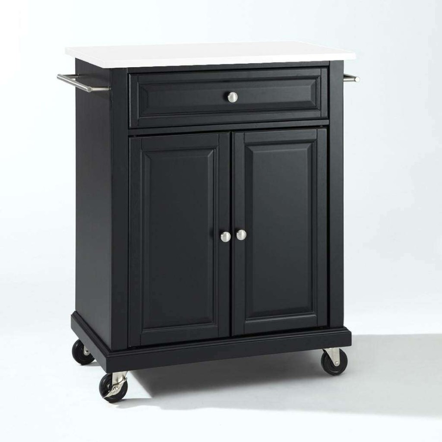 Carts & Islands * | Quick Delivery Compact Granite Top Kitchen Cart Black/White Crosley Kf30020Ebk