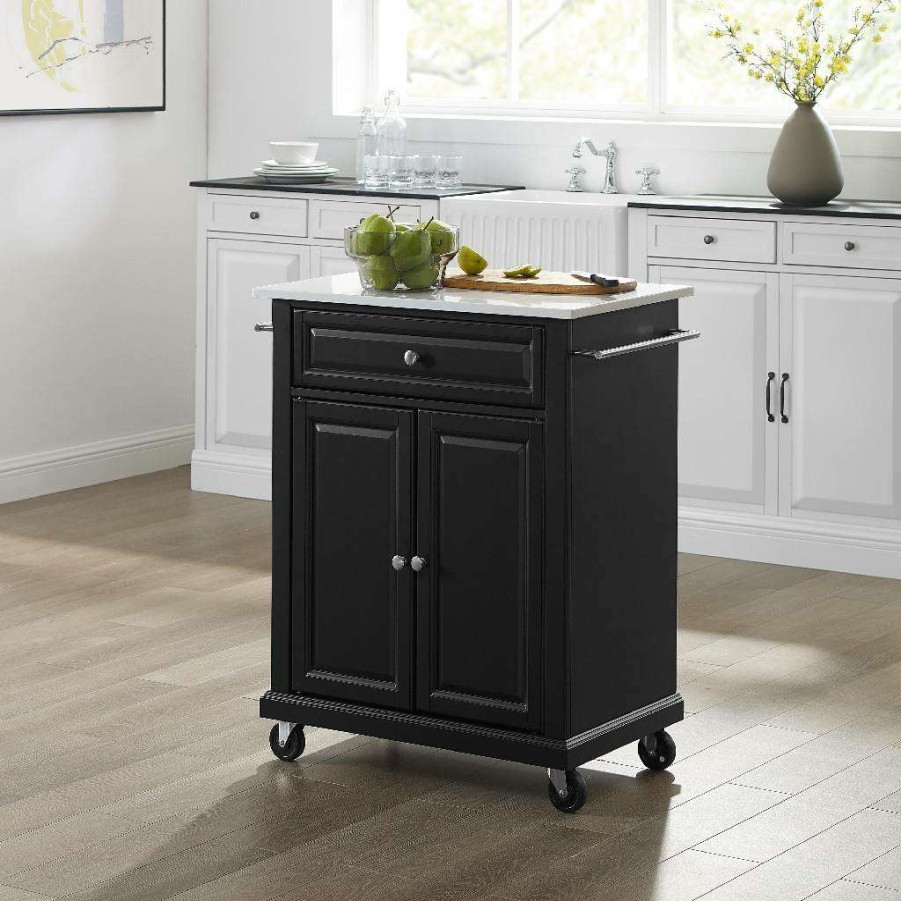 Carts & Islands * | Quick Delivery Compact Granite Top Kitchen Cart Black/White Crosley Kf30020Ebk