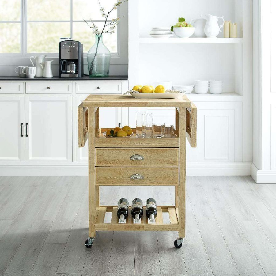 Carts & Islands * | Online Discount Bristol Double Drop Leaf Kitchen Cart Natural Crosley Cf3023-Na