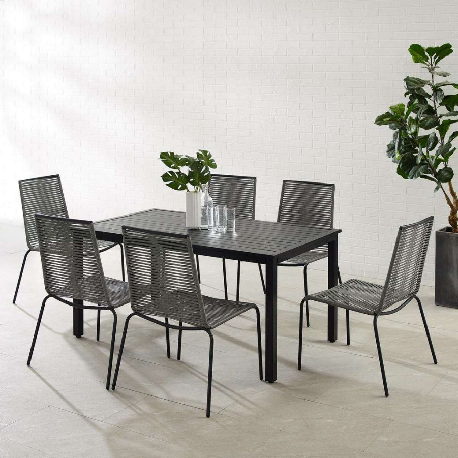 Dining * | Exclusive Fenton 7Pc Outdoor Wicker/ Metal Dining Set Crosley Ko70283Mb-Gy