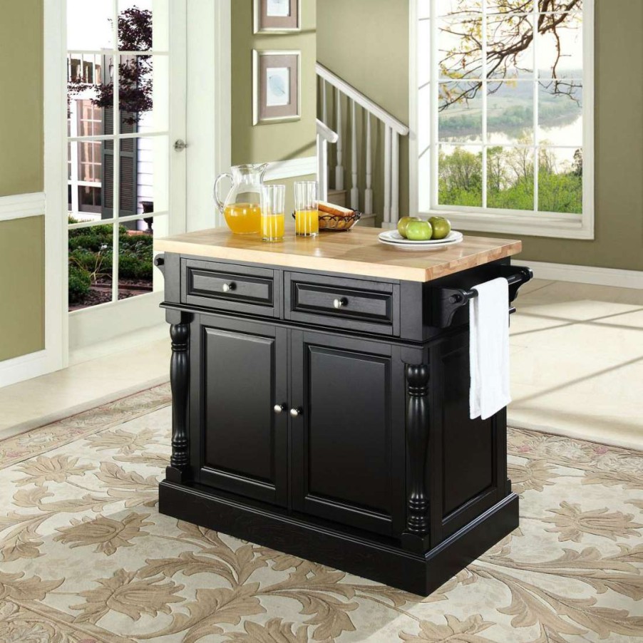 Carts & Islands * | Classical Oxford Butcher Block Kitchen Island Black Crosley Kf30006Bk