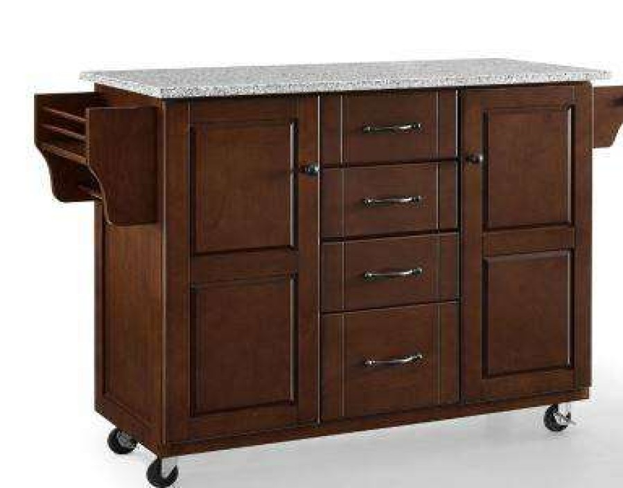 Carts & Islands * | Excellent Quality Eleanor Granite Top Kitchen Cart Mahogany/Gray Crosley Kf30173Ema