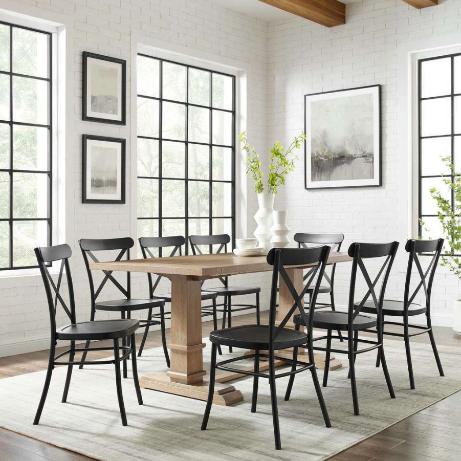 Dining * | Online Discount Joanna 9Pc Dining Set W/Camille Chairs Matte Black/ Rustic Brown Table & 8 Chairs Crosley Kf20009Rb-Mb