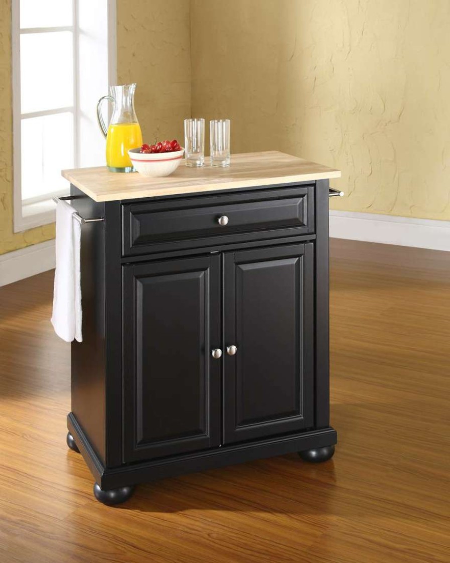 Carts & Islands * | Shop New Alexandria Wood Top Portable Kitchen Island/Cart Black/Natural Crosley Kf30021Abk