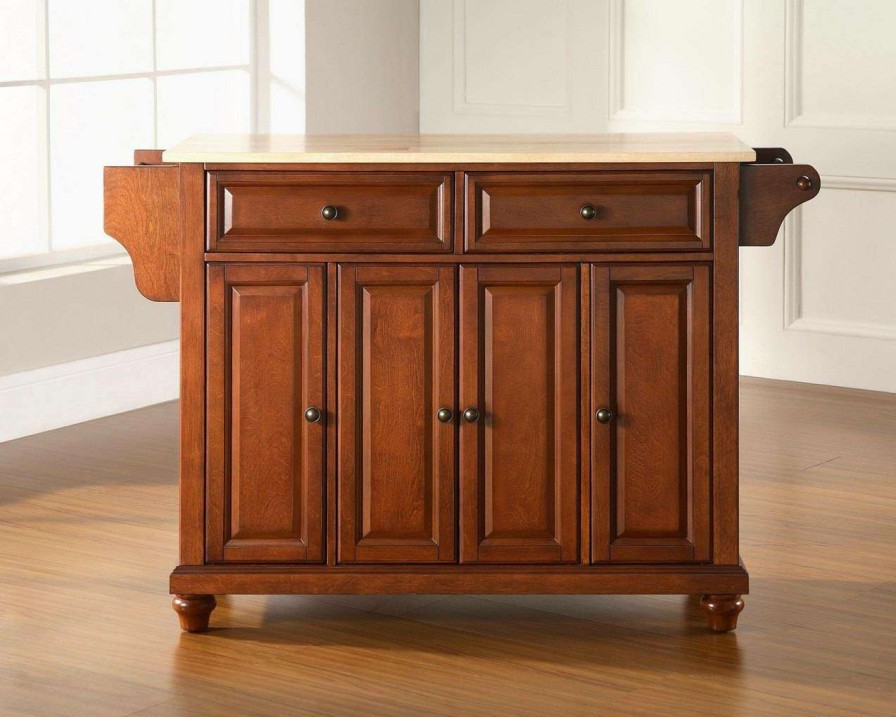 Carts & Islands * | Fire Sale Cambridge Wood Top Full Size Kitchen Island/Cart Cherry/Natural Crosley Kf30001Dch