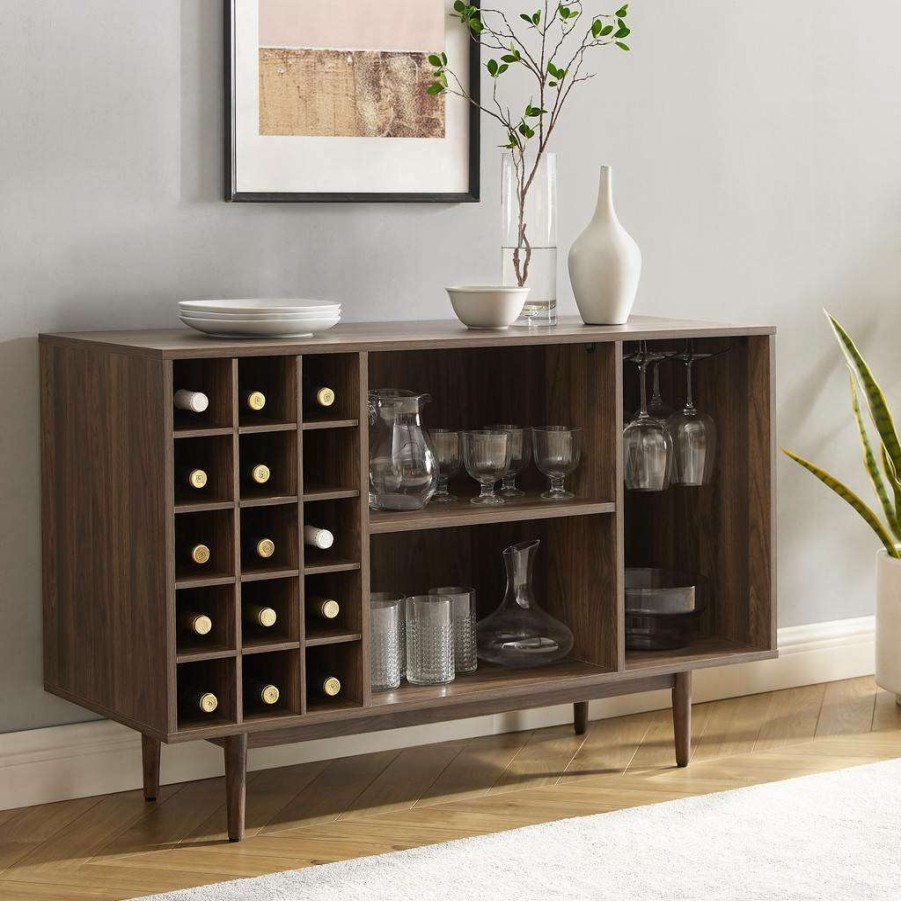 Dining * | Top Sellers Liam Wine Storage Sideboard Walnut Crosley Cf4211-Wa