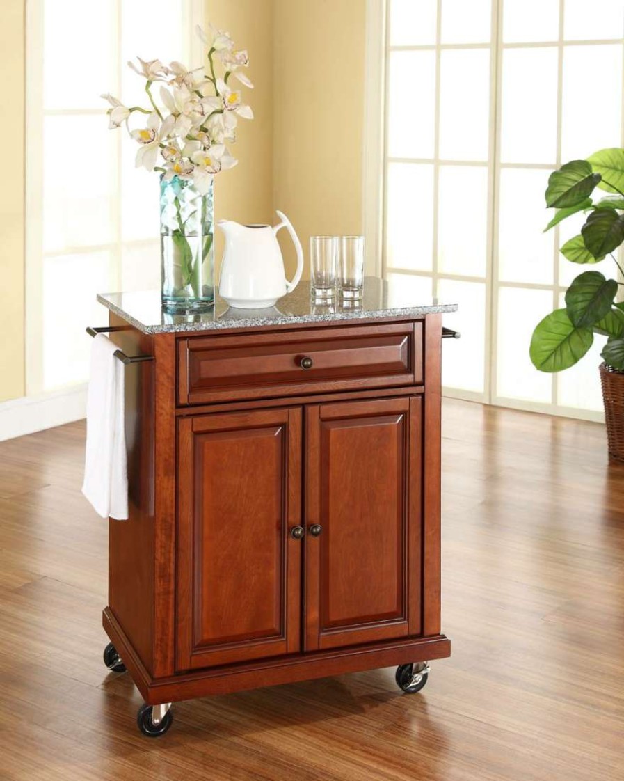 Carts & Islands * | High Quality Compact Granite Top Kitchen Cart Cherry/Gray Crosley Kf30023Ech