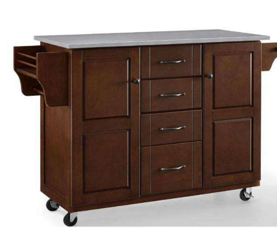 Carts & Islands * | Shop New Eleanor Stainless Steel Top Kitchen Cart Mahogany/Stainless Steel Crosley Kf30172Ema