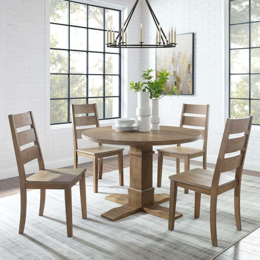 Dining * | Shop New Joanna 5Pc Round Dining Set Rustic Brown Round Table & 4 Ladder Back Chairs Crosley Kf13062Rb-Rb