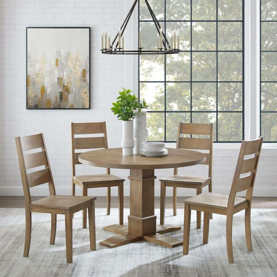 Dining * | Shop New Joanna 5Pc Round Dining Set Rustic Brown Round Table & 4 Ladder Back Chairs Crosley Kf13062Rb-Rb