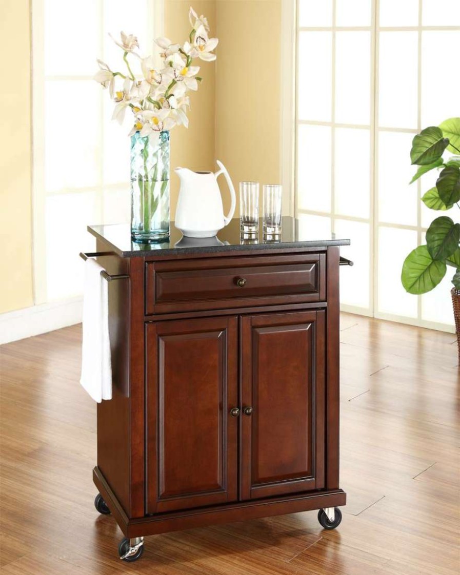 Carts & Islands * | Best-Selling Compact Granite Top Kitchen Cart Mahogany/Black Crosley Kf30024Ema