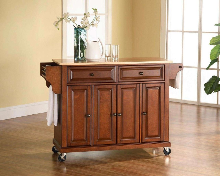 Carts & Islands * | Top Selling Full Size Wood Top Kitchen Cart Cherry/Natural Crosley Kf30001Ech