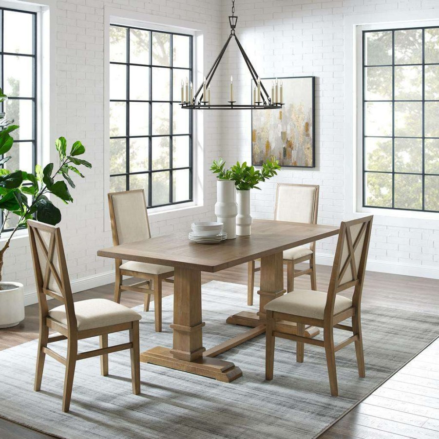 Dining * | Top Selling Joanna 5Pc Dining Set Rustic Brown /Creme Table & 4 Upholstered Back Chairs Crosley Kf13065Rb-Rb