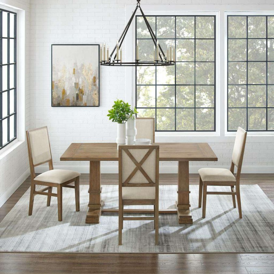 Dining * | Top Selling Joanna 5Pc Dining Set Rustic Brown /Creme Table & 4 Upholstered Back Chairs Crosley Kf13065Rb-Rb